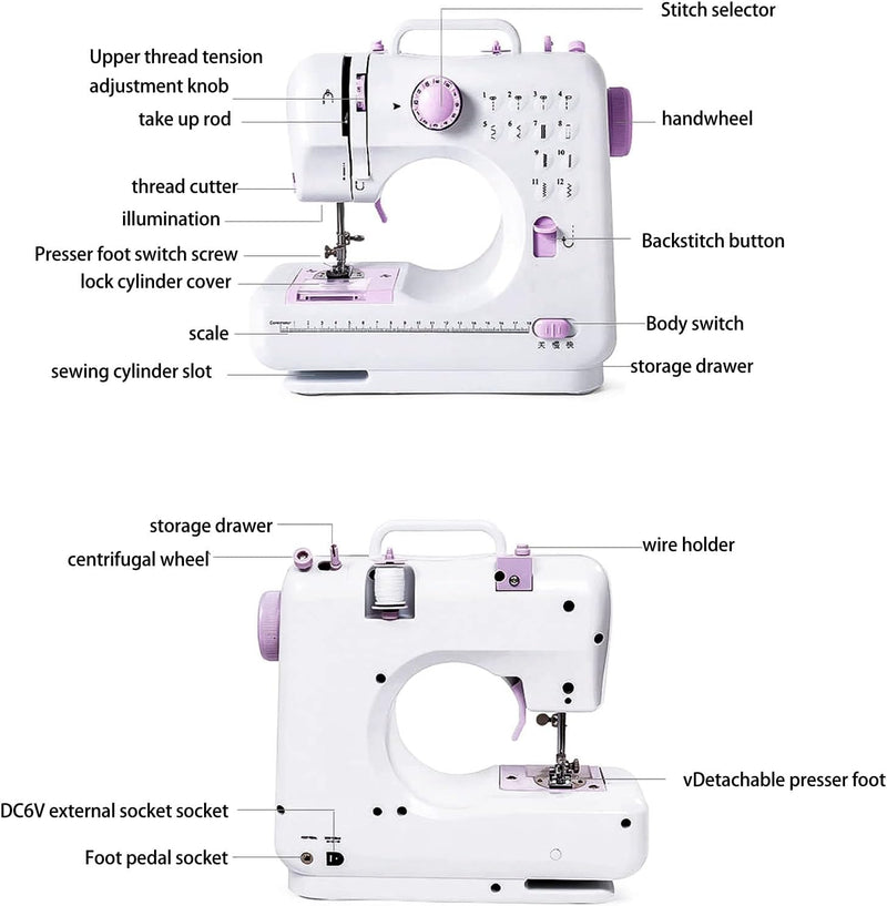 Hztyyier Kleine Nähmaschine, 12 Stichmuster, Automatischer Aufwickler, Anfänger-Nähmaschine für Den