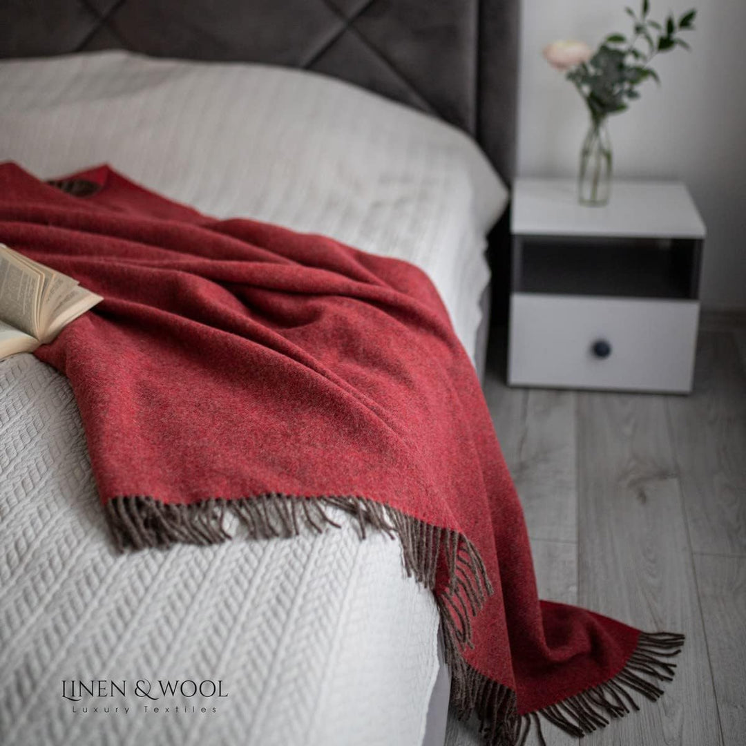 Linen &amp; Cotton Weiche Warme Decke Wolldecke Wohndecke Kuscheldecke Columbus - 100% Reine Neuseeland