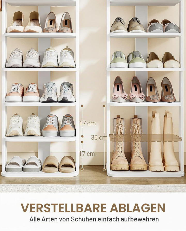 Hzuaneri Schuhregal, Schuhablage mit 10 Ebenen, Holz-Schuh-Organizer mit Haken, Verstellbar, Platzsp