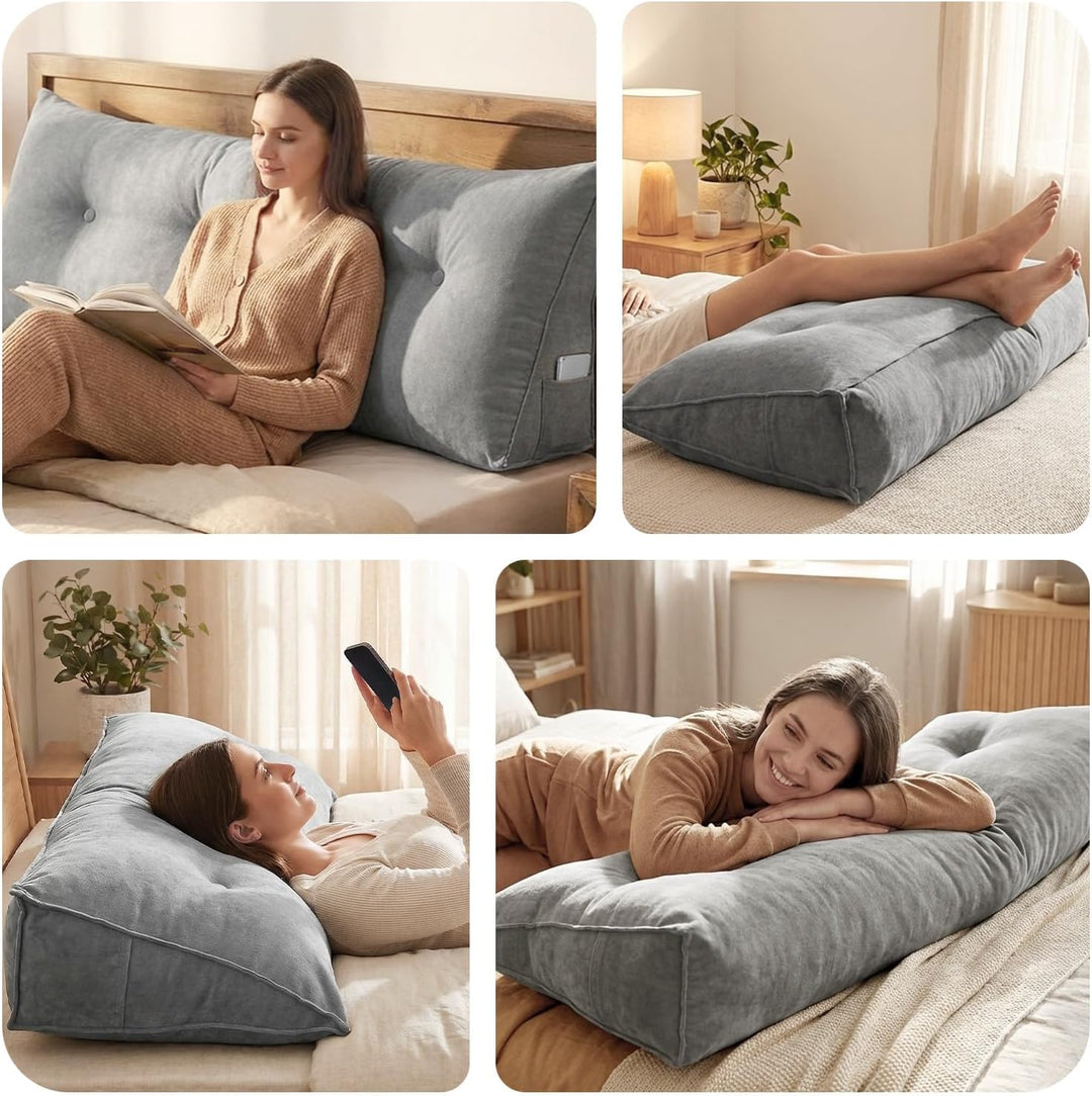 Treeboy Lesekissen Bett & Sofa Rückenkissen, Keilkissen mit abnehmbarem Chenille-Bezug - Ergonomisch