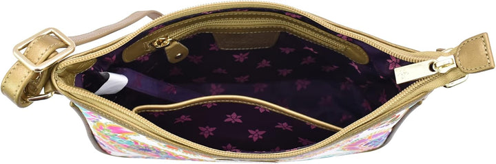 Anuschka East/West Hobo Bag - Wanderlust Kollektion - Nylonstoff mit Leder Trim und Kunstdruck Boho