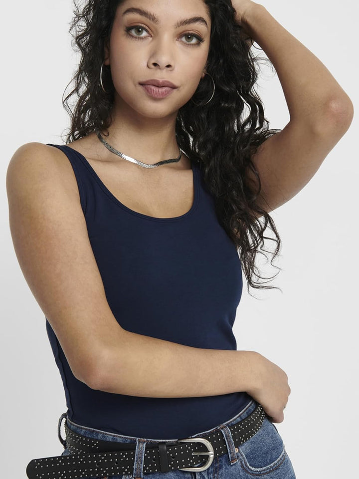 ONLY 3er Pack Damen Oberteile Basic Tank Tops weiss, schwarz, grau, blau, Creme Frauen Shirt lang So