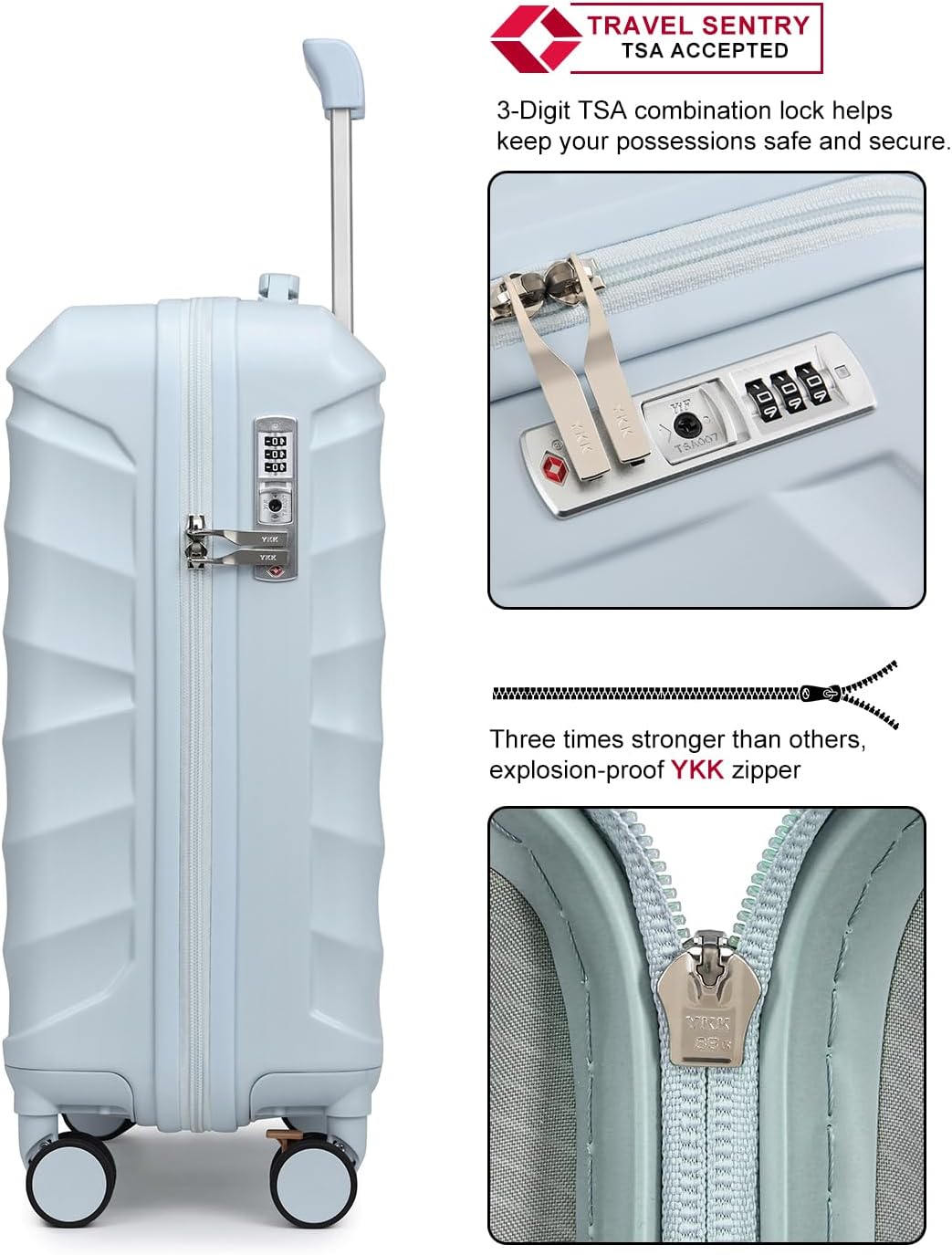 Sea choice Koffer Handgepäck 55cm Hartschalenkoffer 100% ABS Reisekoffer 1 Reisetasche und mit Kultu