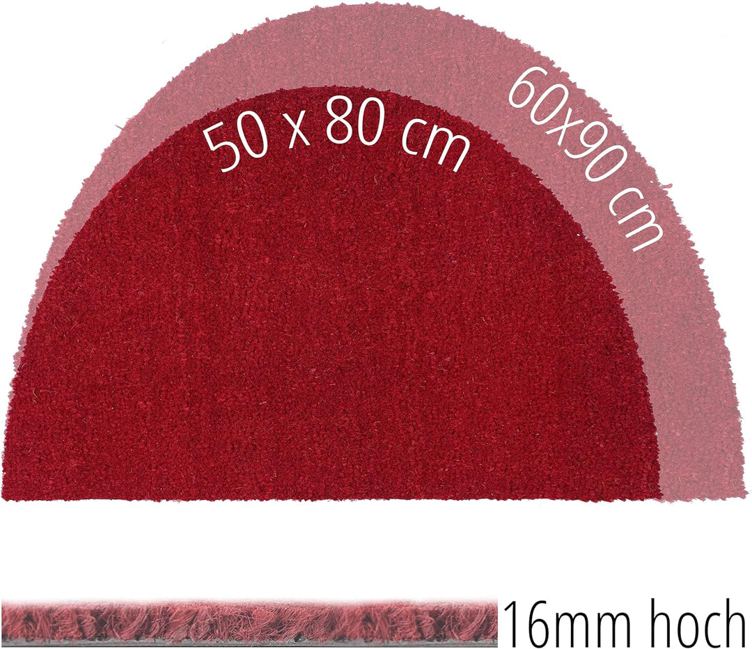 Carpido rutschfeste Kokosmatte - 60 x 90 cm Halbrund Rot - Nachhaltige Naturfaser für den überdachte