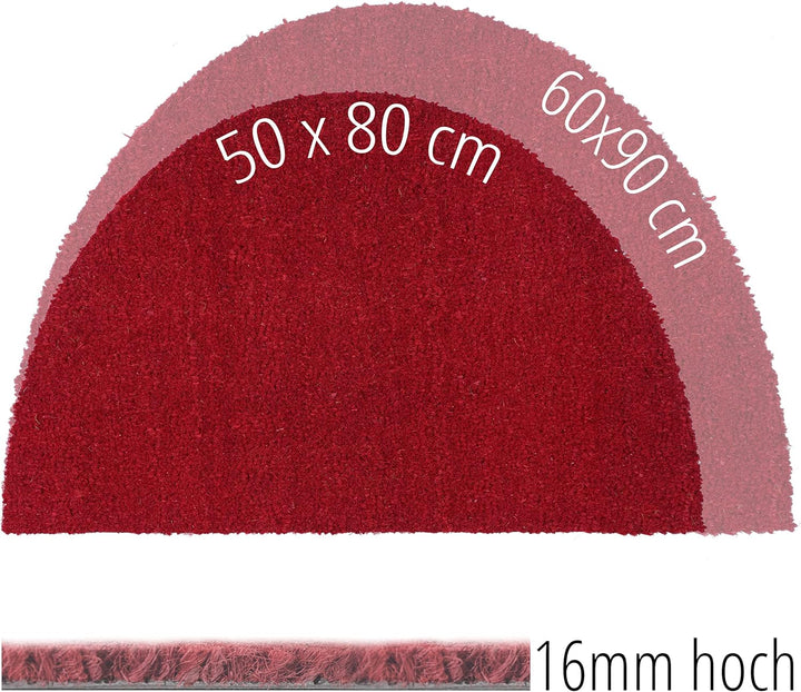 Carpido rutschfeste Kokosmatte - 60 x 90 cm Halbrund Rot - Nachhaltige Naturfaser für den überdachte