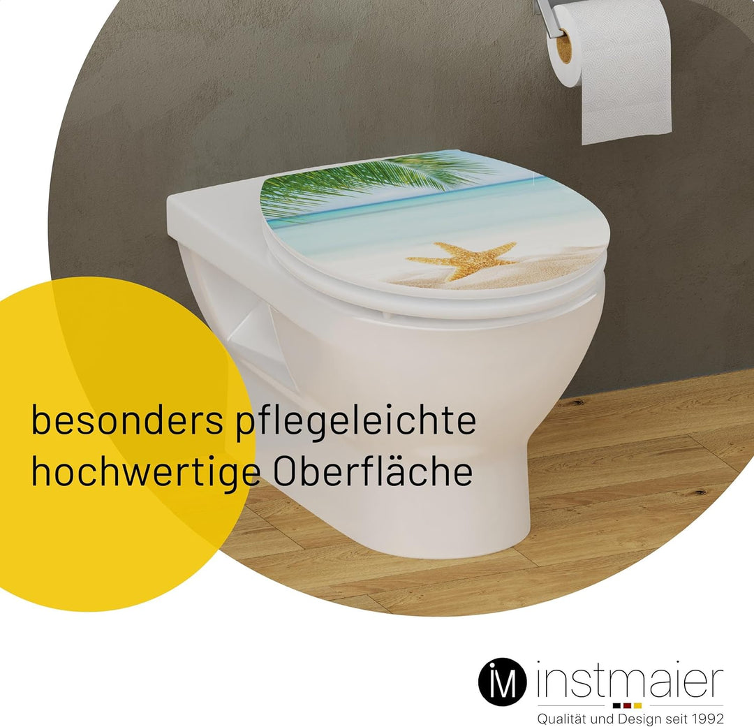 instmaier WC Sitz mit Motiv | Seestern am Strand | Toilettensitz mit Absenkautomatik | Klodeckel aus