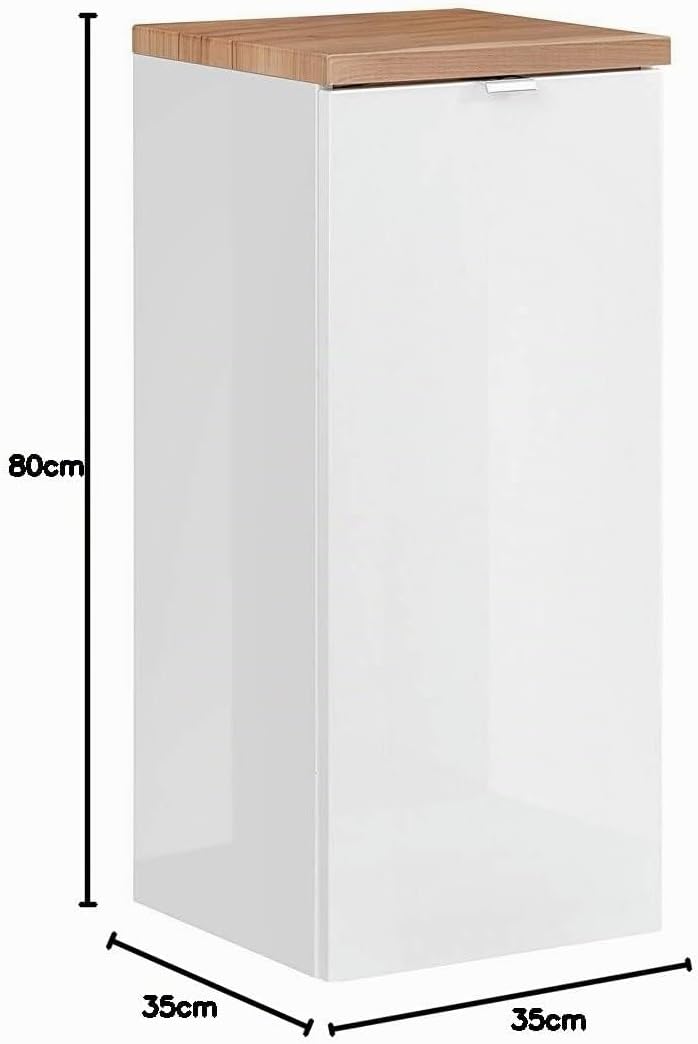 Lomadox Badezimmer Unterschrank mit Wäschekorb in Weiss-Hochglanz B/H/T ca. 35/80/35cm, Weiss