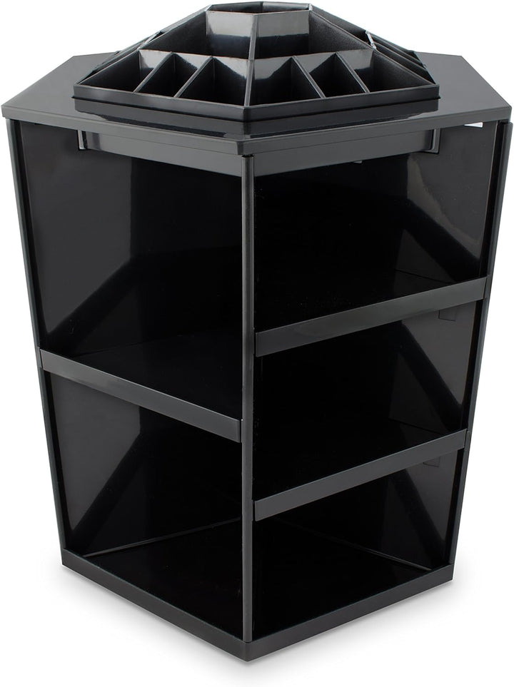 Grinscard Kosmetik Organizer Drehbar - Schwarz 32 x 27 x 27 cm - Kosmetikständer Make-up Aufbewahrun