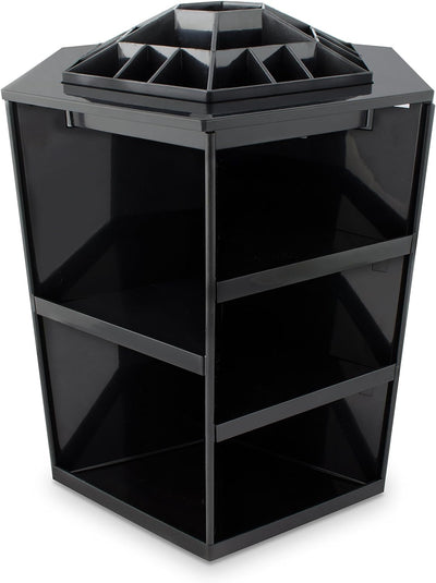 Grinscard Kosmetik Organizer Drehbar - Schwarz 32 x 27 x 27 cm - Kosmetikständer Make-up Aufbewahrun