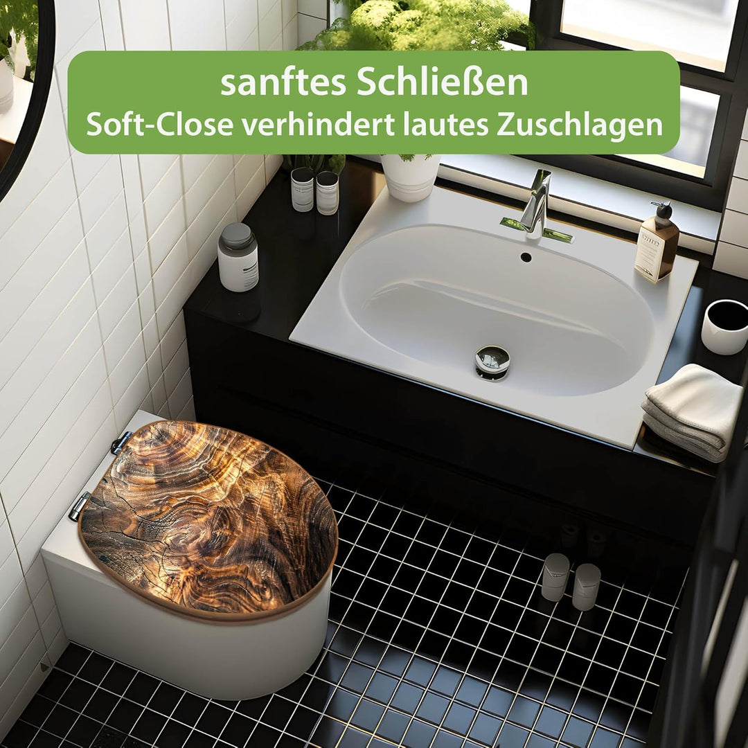 banjado Design WC Sitz Bambus Absenkautomatik 45,8x37,5cm - Toilettendeckel mit Absenkautomatik Holz