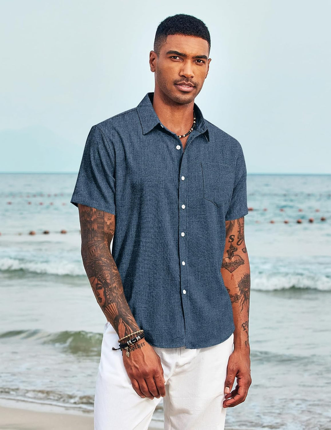 COOFANDY Herren Hemd Kurzarm Leinenhemd Sommer Kurzarmhemd Freizeithemd Businesshemd Strandhemd Einf
