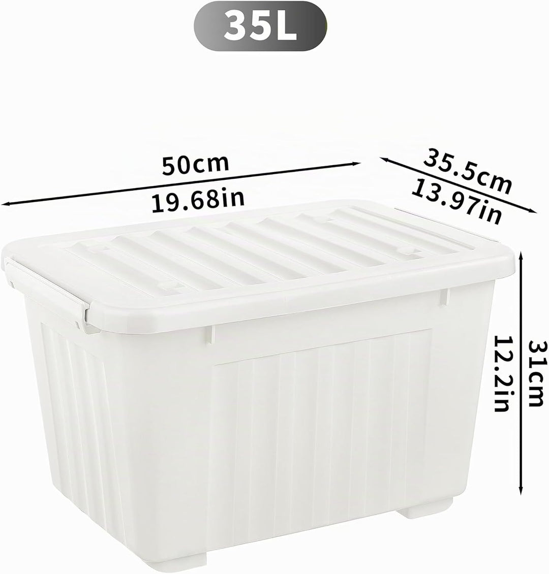 Cetomo,35L,4er-Pack, Aufbewahrungsbox mit deckel,Aufbewahrungsboxen, mit Clips, stapelbar, Wohnzimme
