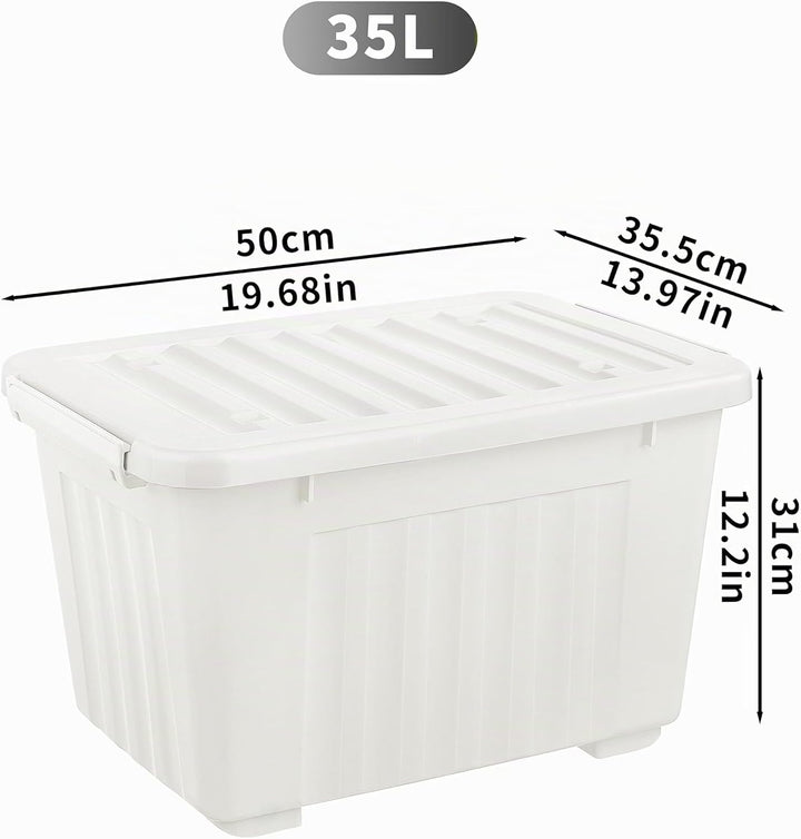 Cetomo,35L,4er-Pack, Aufbewahrungsbox mit deckel,Aufbewahrungsboxen, mit Clips, stapelbar, Wohnzimme