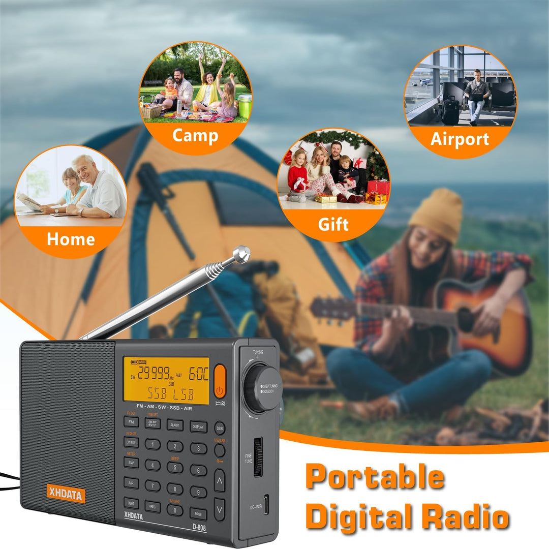 XHDATA D-808 Tragbares Digitales Radio UKW-Stereo/KW/MW/LW SSB RDS Air Band Multi-Band-Radio Lautspr