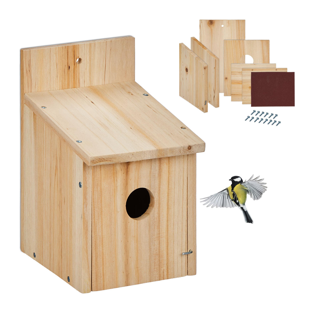 Relaxdays Nistkasten Bausatz für Vögel, 35mm Einflugloch, HBT: 23x14x18 cm, Vogelhaus zum selber Bau