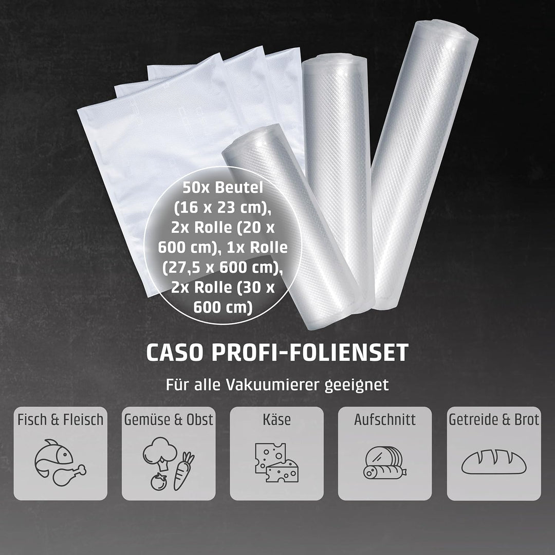 CASO Profi- Vakuumfolien Set 3 / Folienbeutel: 50x 16x23cm, Folienrolle: 2x 20x600cm, 1x 28x600cm, 2