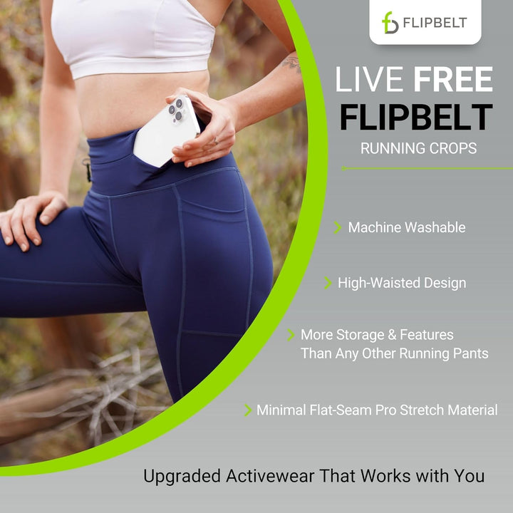 FlipBelt Cropped Pants for Running – Crops w/Built for Phone & Essentials Storage, USA Company XS Mi