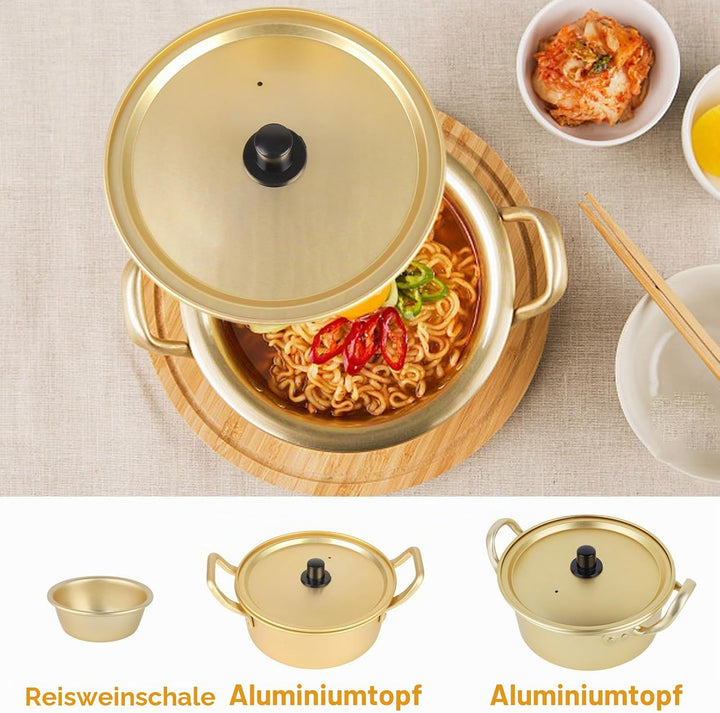 Korea Nudeltopf, Gold Ramen Nudeltopf Koreanischer Ramyun Hot Pot Aluminiumlegierung Traditioneller
