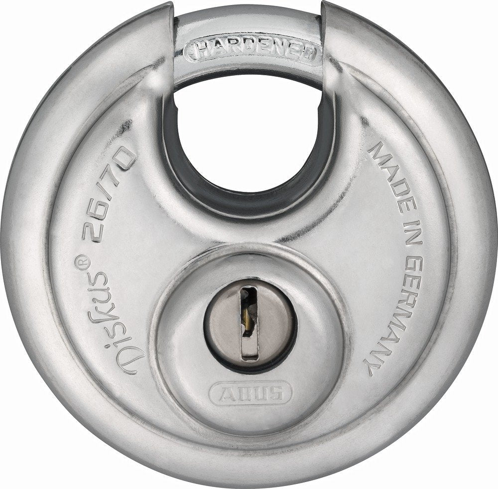 ABUS 82337 26WY/70 m. 4 Schl. Diskus-Hangschloss 70mm mit Sicherungskarte, 70mm mit Sicherungskarte