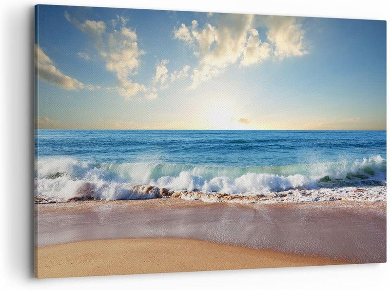 Bilder auf Leinwand 100x70cm Leinwandbild mit Rahmen Meer Ufer Wasser Gross Wanddeko Bild Schlafzimm