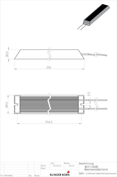 Bremswiderstand 3Ph-400V 4,0kW - 150Ohm/500W