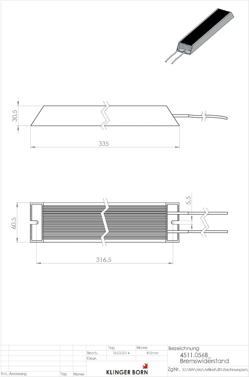 Bremswiderstand 3Ph-400V 4,0kW - 150Ohm/500W