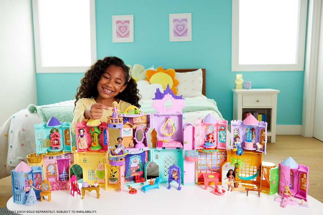Mattel Disney Prinzessin Jasmins Stapelschloss Puppenhaus-Spielset mit kleiner Puppe, 2 Freunden und