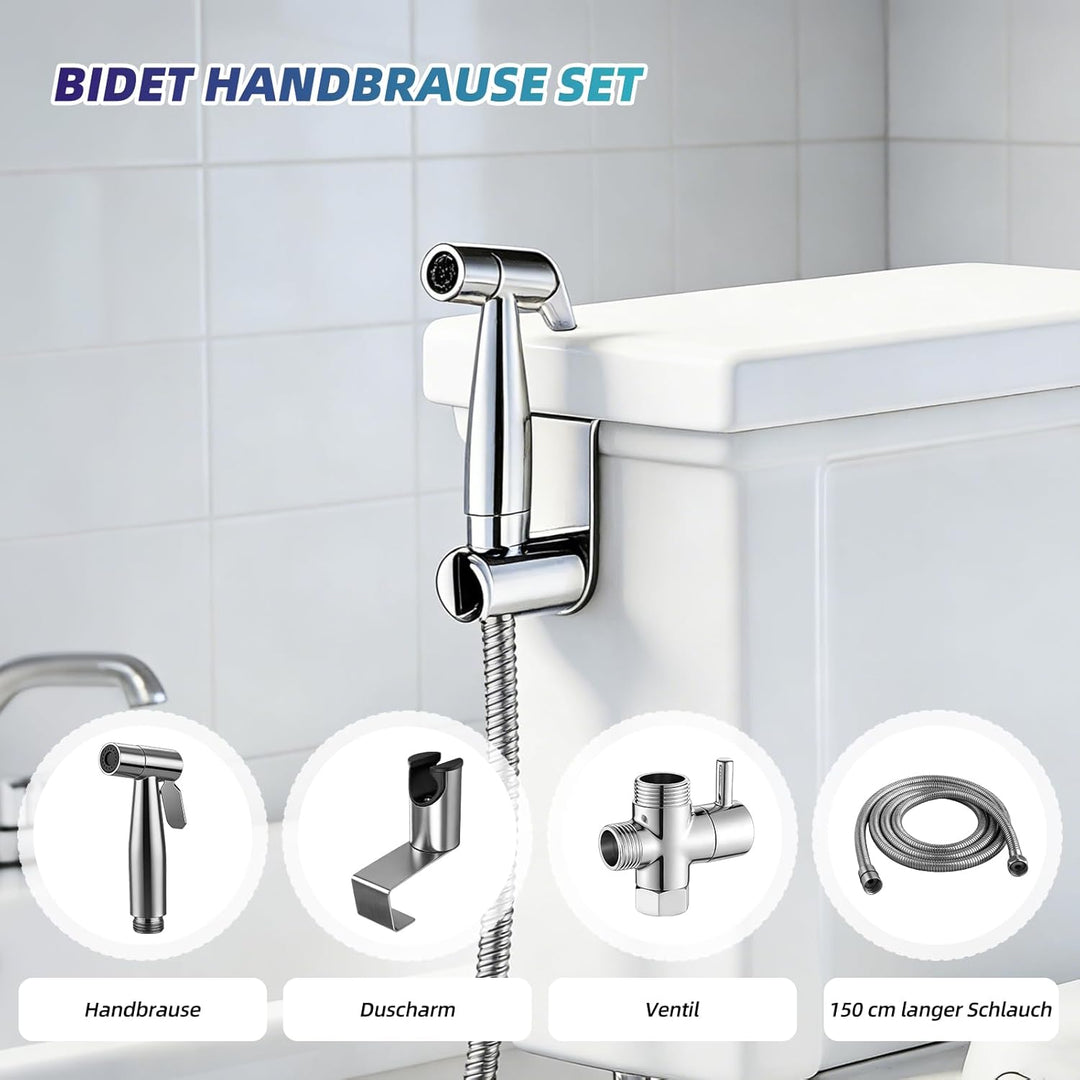 Bidet Handbrause Set, Edelstahl Hand Gehalten Sprayer, handbrause mit schlauch, Bidet Aufsatz für Du