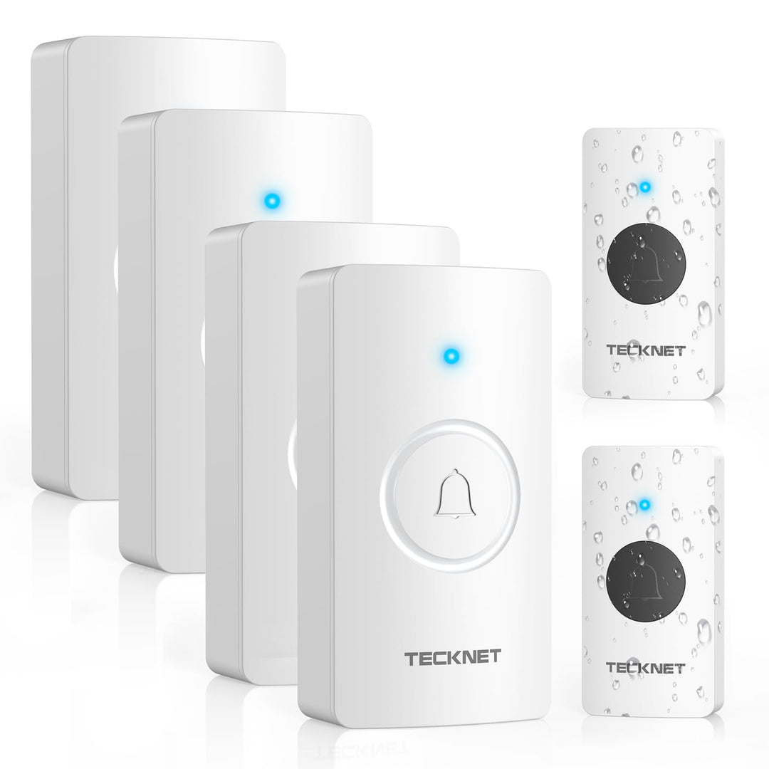 TECKNET Funkklingel, Batteriebetriebene Türklingel mit 4 Empfängern & 2 Sendern, Haustür Klingel Set