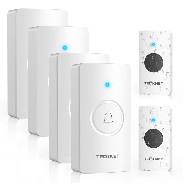 TECKNET Funkklingel, Batteriebetriebene Türklingel mit 4 Empfängern & 2 Sendern, Haustür Klingel Set