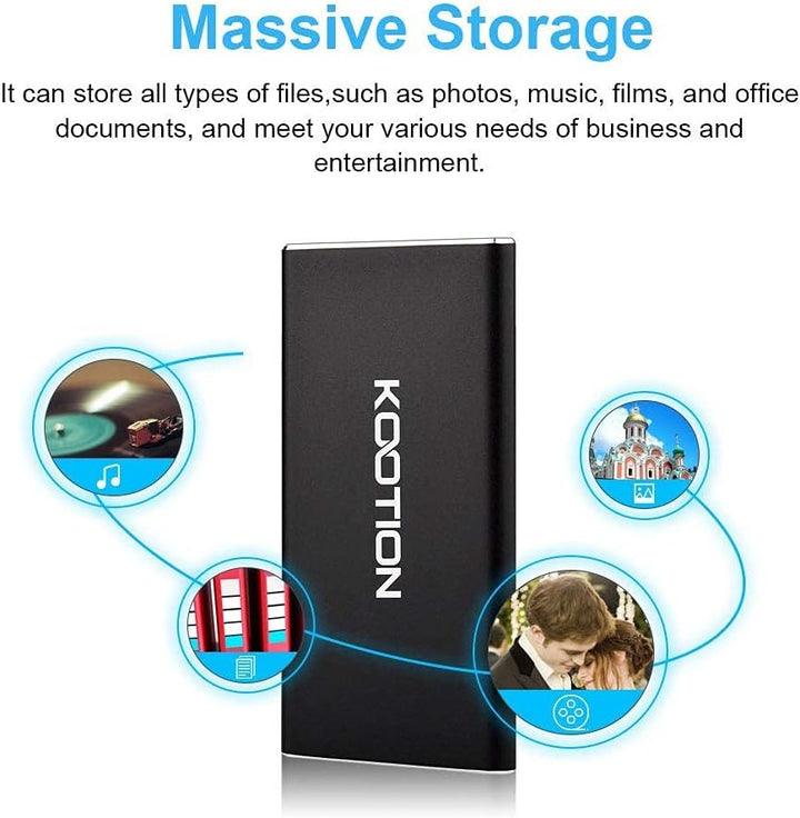 KOOTION Externe Festplatte SSD 500GB, Externe Portable SSD Hard Drive USB 3.1 Typ-C Schnell Solid St