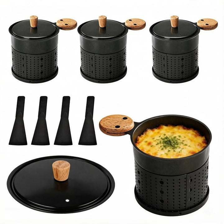 BRGD 4 Stück Mini Raclette Grill Set, Cheese Raclette Rotaster kompakter Raclette-Grill mit Schaber