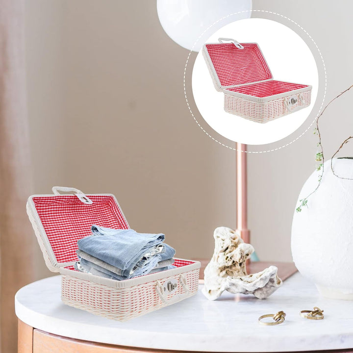 Alipis Kinder Aktenkoffer Koffer Rattan Wicker Aufbewahrungskoffer Imitierte Rattan- Aufbewahrungsbo