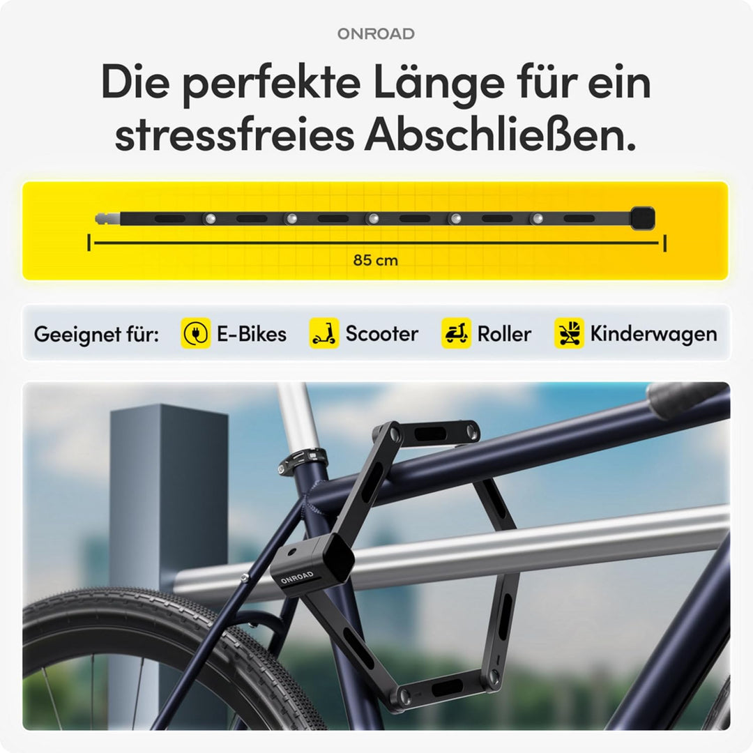 Faltschloss Fahrrad Onlock Pro 85cm diebstahlsicher – Fahrradschloss hohe Sicherheit – Robustes & ko