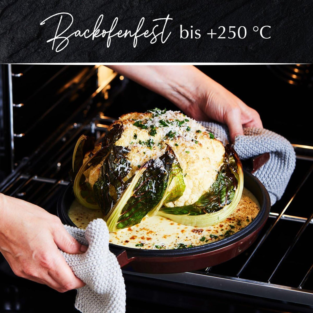 Stanley Rogers Cocotte runder Gusseisen Bräter emailliert 6,5l 28cm bordeaux I Praktische Grillpfann