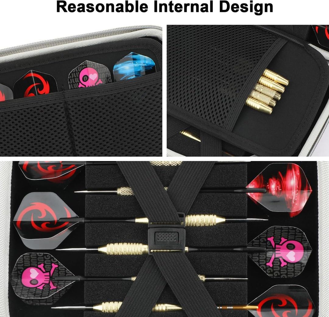 Hartverstärkte Darttasche für 12 Darts und Zubehör, Diamant-PU Schutz, Professionelles Set