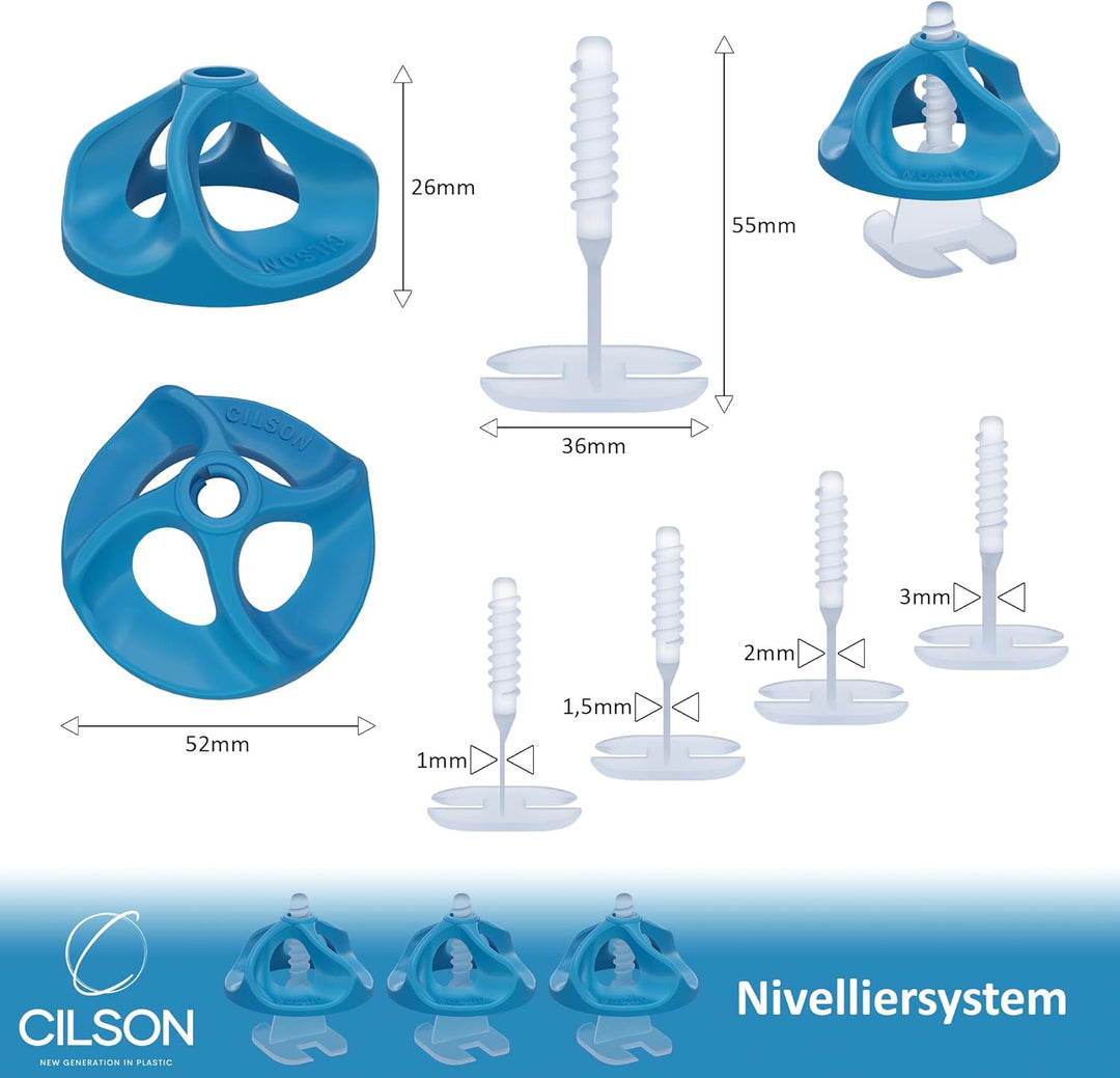 CILSON - Fliesen Nivelliersystem Tornado 2mm, Bausatz 2.000 Stück Gewindelaschen, Werkzeug Fliesenve