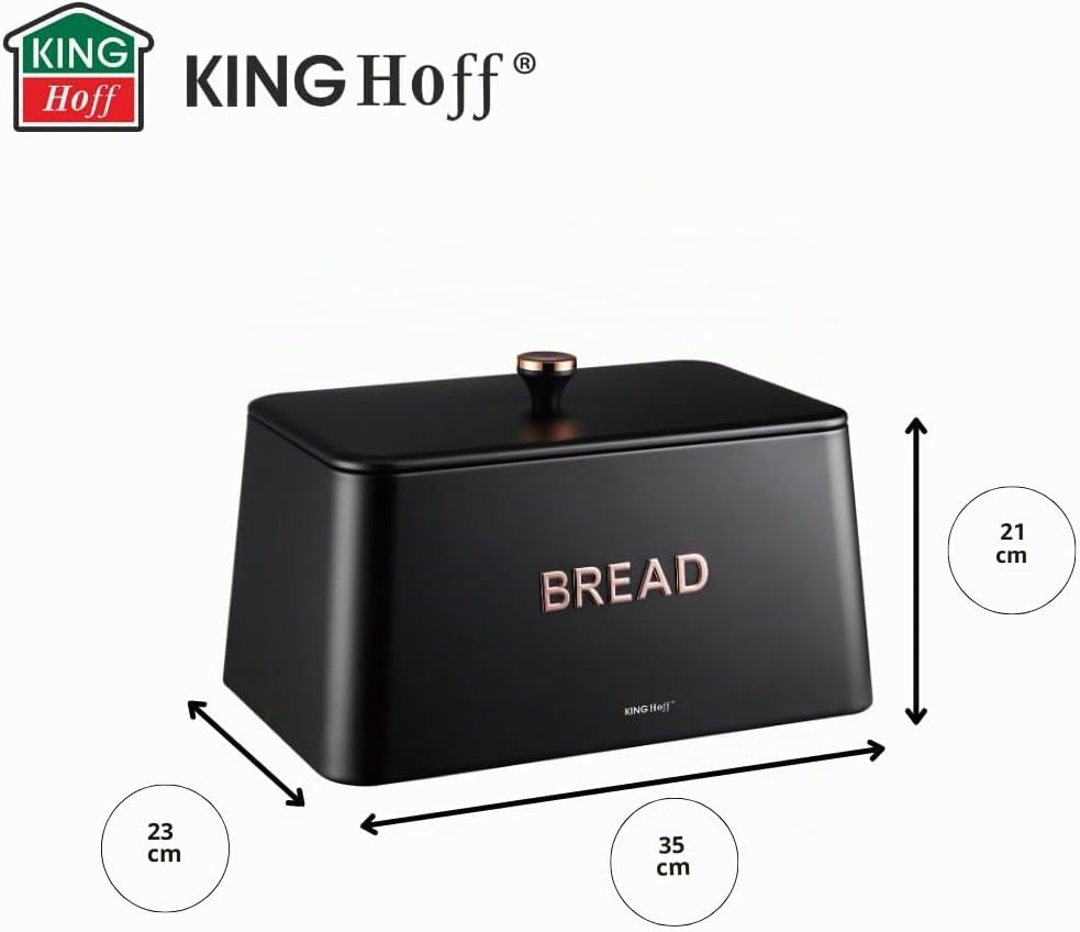 KING HOFF ELEGANTER,MODERNER BROTKASTEN AUS EDELSTAHL LEICHTE KONSTRUKTION GOLDENE AKZENTE (Schwarz)