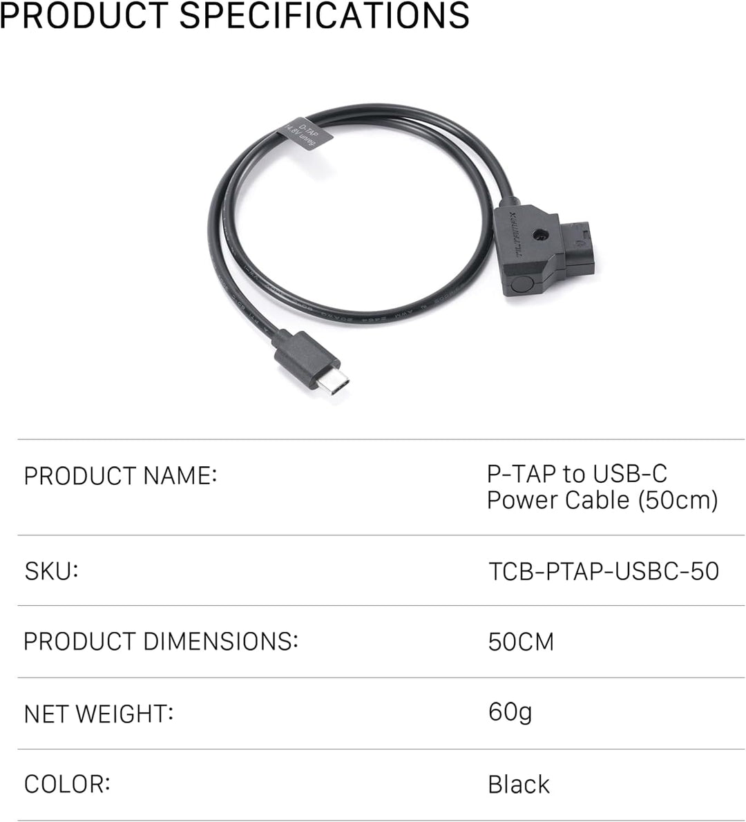 Tilta P-Tap auf USB- C Stromkabel (50cm), Nur Kompatibel mit dem Nano II Motor TCB-PTAP-USBC-50 P-Ta
