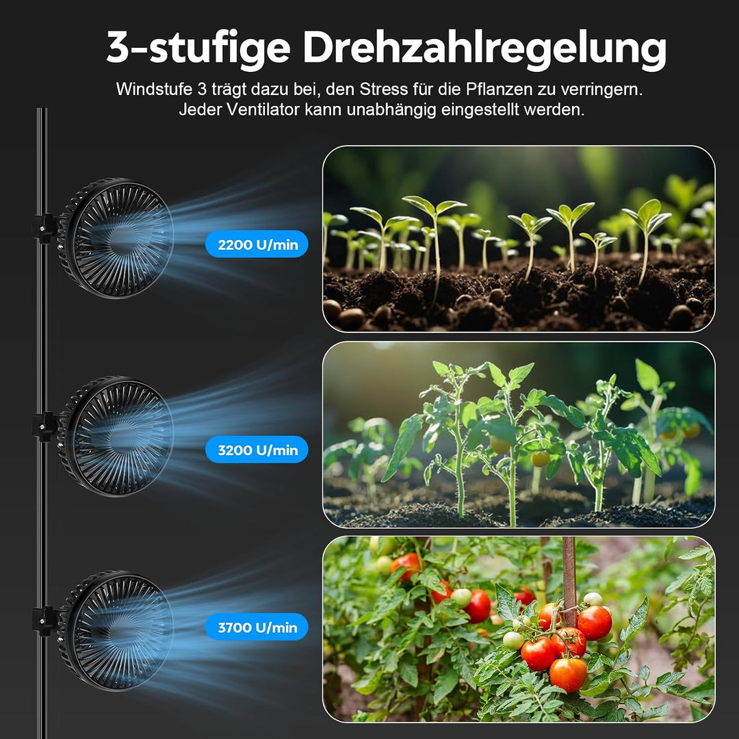 2er Grow Ventilator mit Clip Oszillierend, 3 Geschwindigkeiten Ventilator | Clip-on-Lüfter für Zelt,