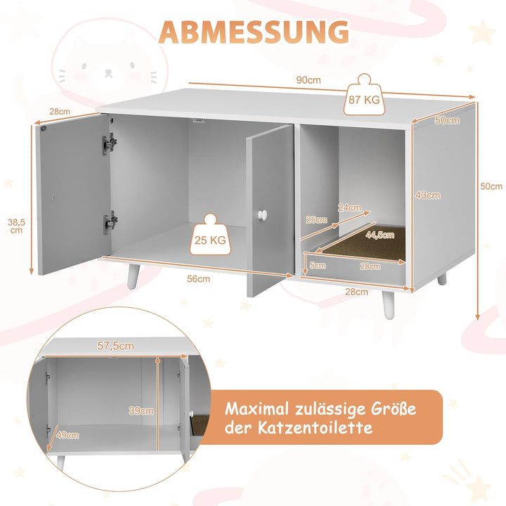 COSTWAY Katzenschrank für Katzentoilette, 2 in 1 Beistelltisch Katzenhaus, Katzenklo Schrank mit Kra