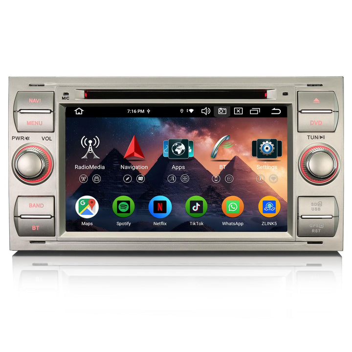 Erisin Qualcomm 8-Kern 4GB+64GB Android 14 Autoradio mit CD Player für Ford Focus Fiesta C-Max S-Max