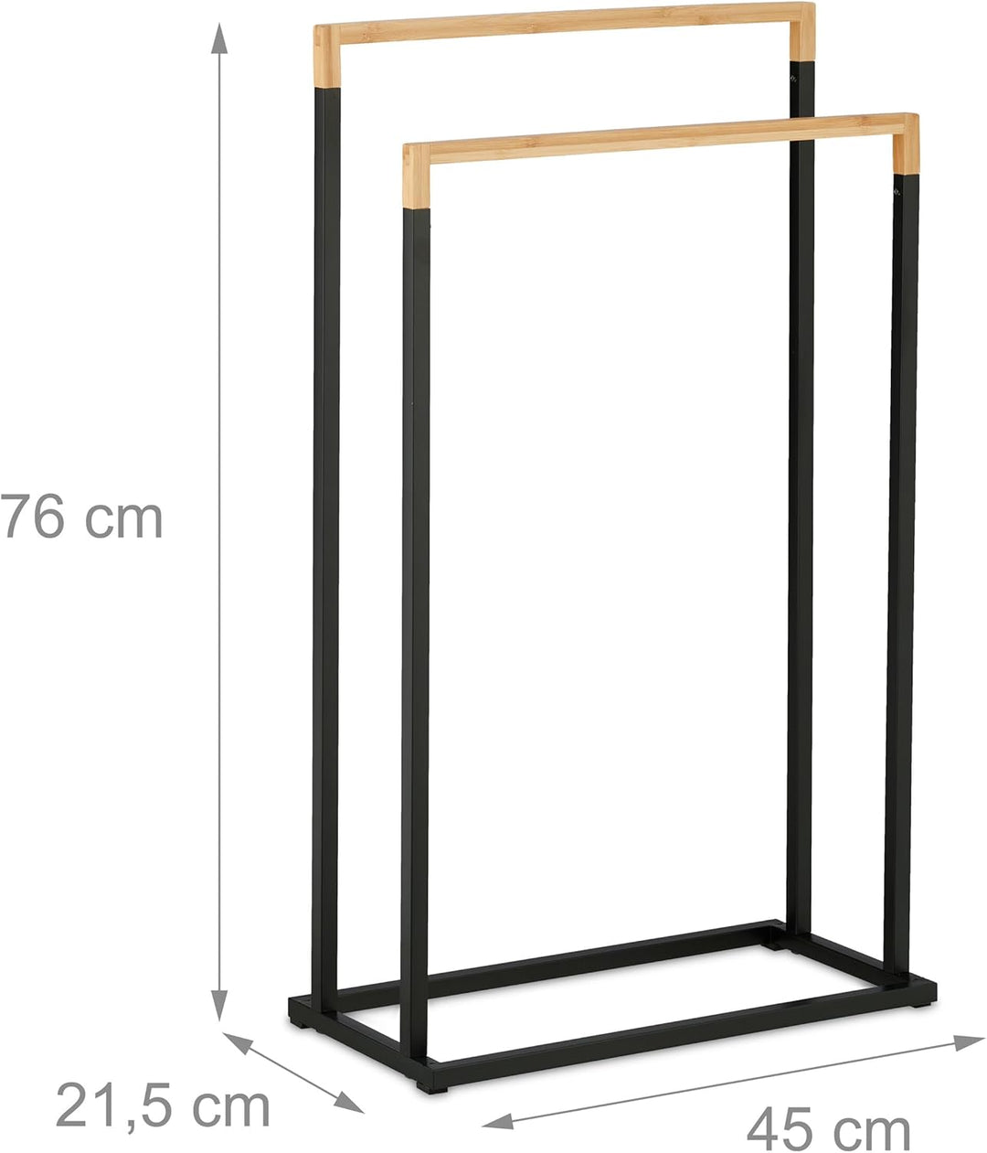 Relaxdays Handtuchständer, 2 Stangen, freistehend, HxBxT: 76x45x21,5 cm, Duschtuchhalter fürs Bad, E