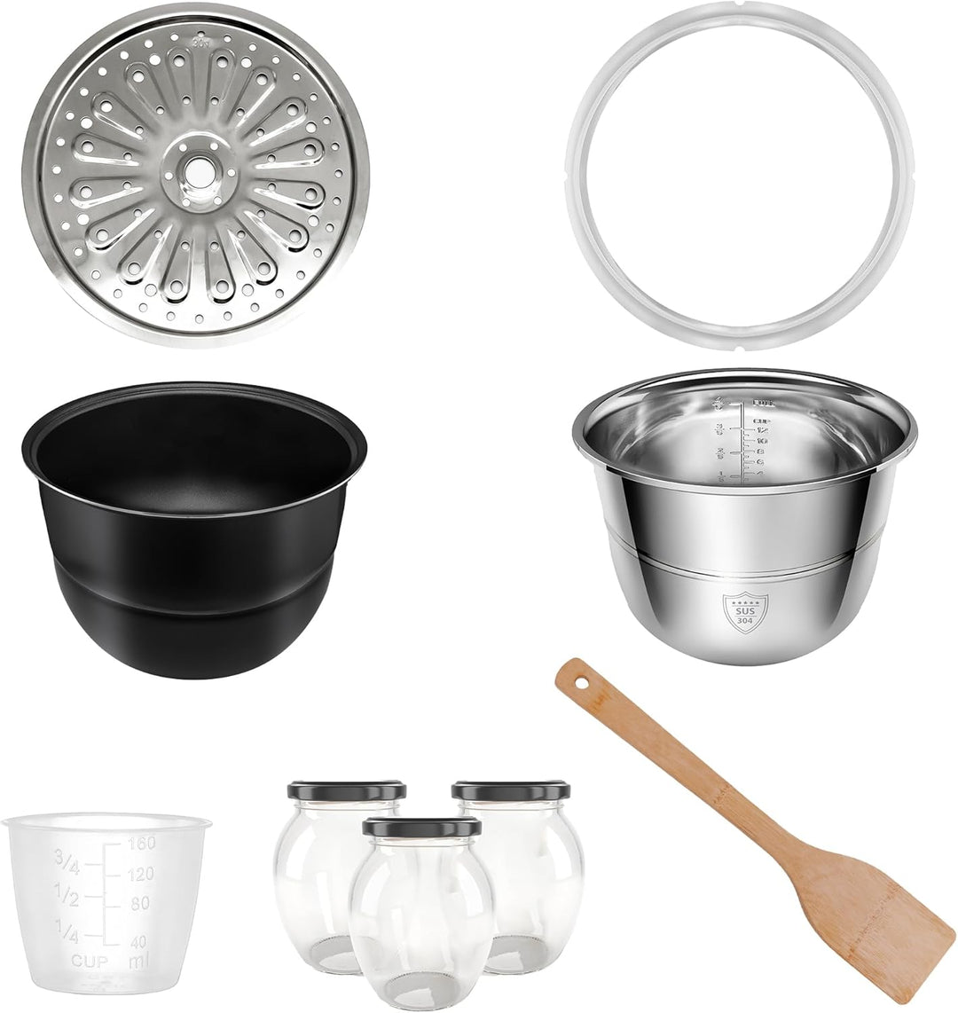 TurboTronic Druckkochtopf 6L mit 2x Topf Edelstahltopf und beschichtet, Dampfgarer, Multikocher, ele