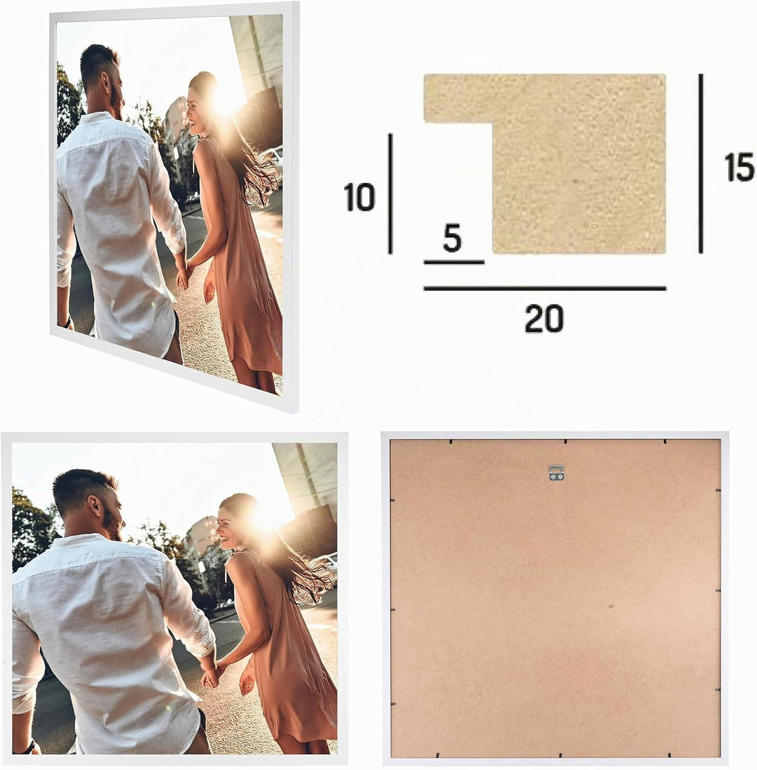 CABBEL Dreierpack (3 Stk.) Bilderrahmen 40x40 cm MDF Holz-Rahmen in Weiss | mit bruchsicherem Plexi-