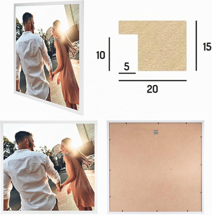 CABBEL Dreierpack (3 Stk.) Bilderrahmen 40x40 cm MDF Holz-Rahmen in Weiss | mit bruchsicherem Plexi-