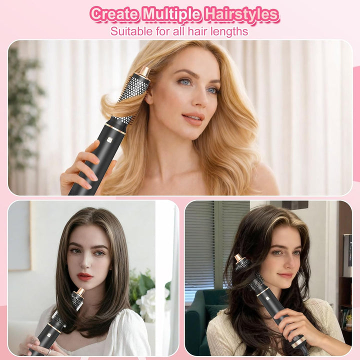5-in-1-Heissluftbürste mit negativen Ionen und multifunktionaler Haartrockner-Styler mit Lockenstab,