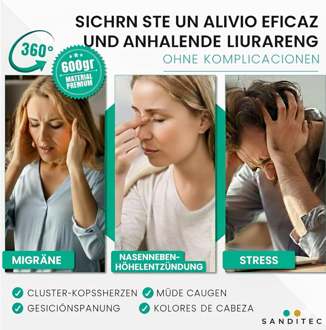 Migräne Maske 600g Gel – 360° Kühlmaske Gesicht & Augen für langanhaltende Kälte- und Wärmetherapie,