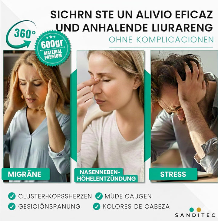 Migräne Maske 600g Gel – 360° Kühlmaske Gesicht & Augen für langanhaltende Kälte- und Wärmetherapie,