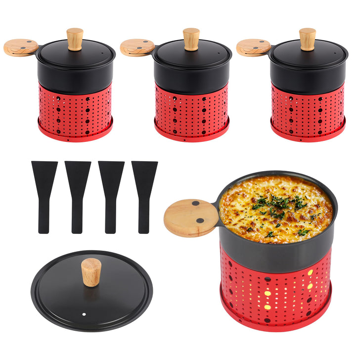 ipow 4er Set Mini Raclette Grill, Racletteofen Set antihaftbeschicht Kerzenraclette für Teelichter,